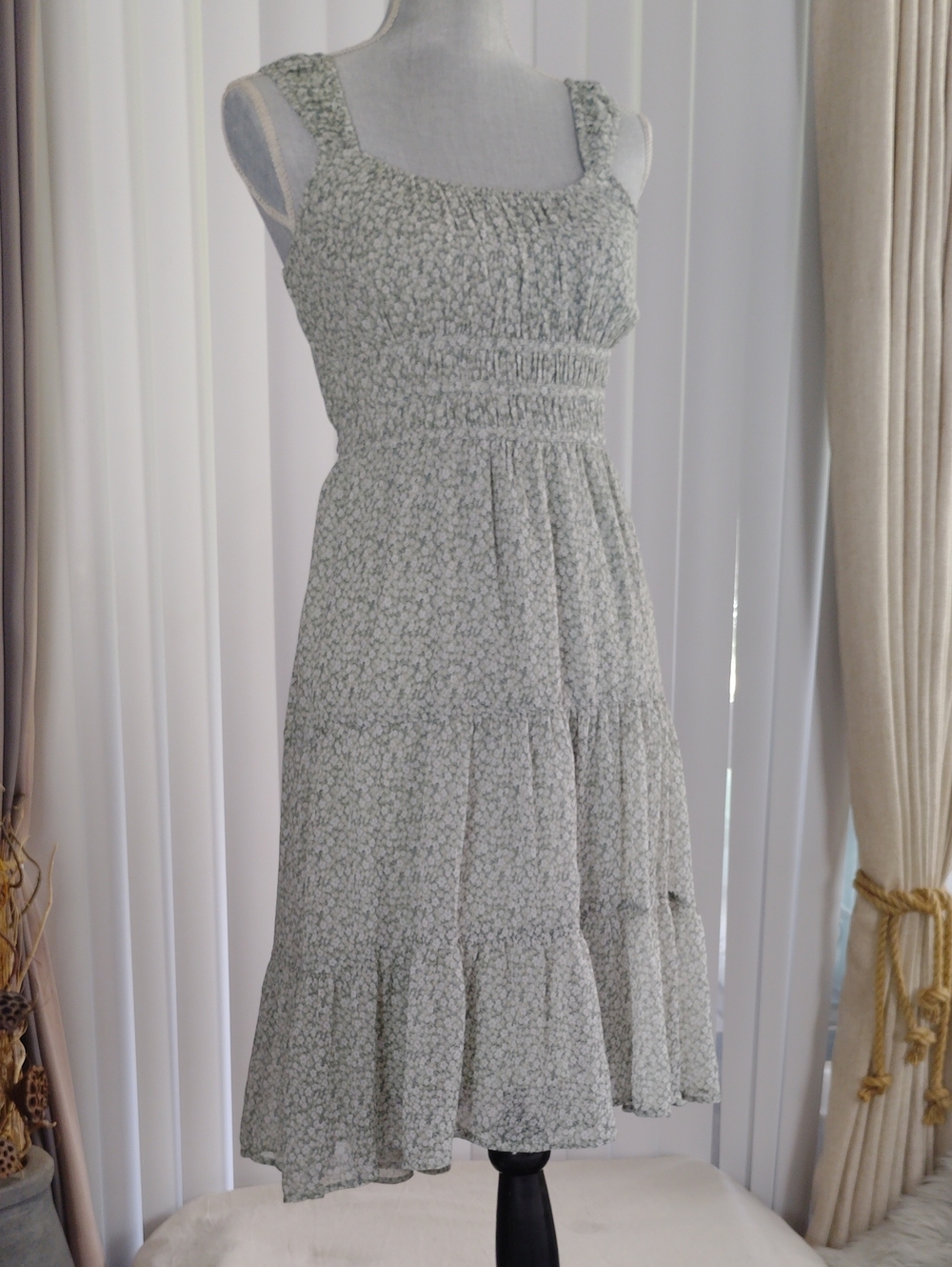 Abercrombie Kids Sage Green Floral Tiered Sundress.